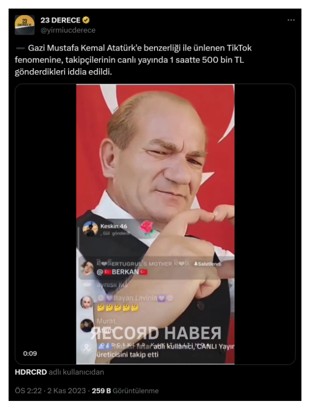 ataturk e benzerligi ile tiktok te 1 saatte 500 bin TL topladi